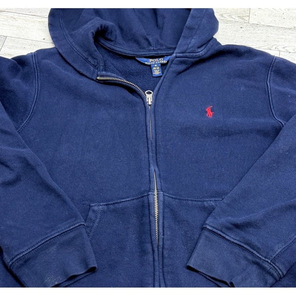 Polo Ralph Lauren‎ Youth Full Zip Navy Blue Hooded Jacket Hoodie Medium 10-12
